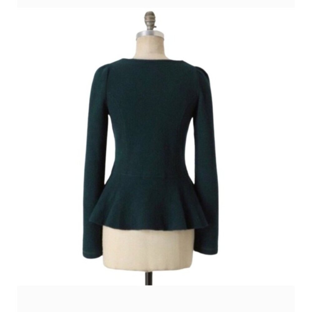 Sleeping on Snow Anthropologie Green Felted Wool Peplum Cardigan Jacket - Picture 2 of 12